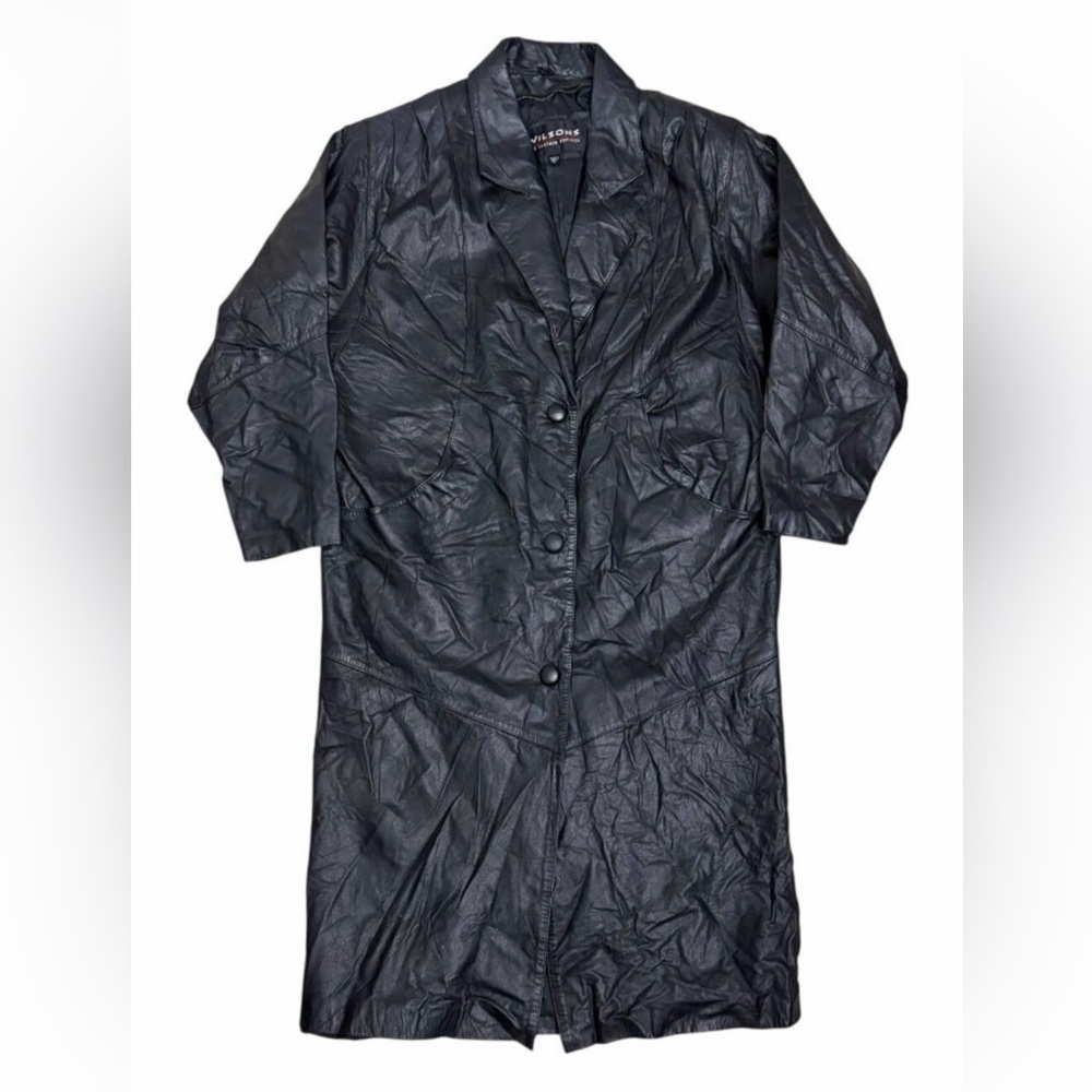 WILSONS LEATHER Long Goth Trench Vintage Retro Designer Jacket Coat Mens Medium